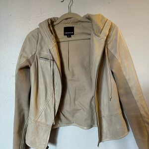 Trouvé Leather Jacket with Hood in Beige size small